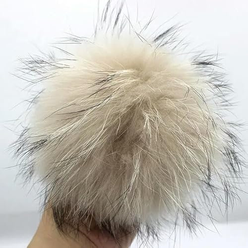 QIUMING 1 Stück Pompons mit Knopf DIY Poms Balls Naturpelz Pompon für Schals Hüte Mützen Schuhe