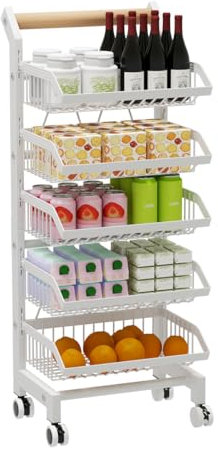 Heikoeco® Servierwagen mit Rollen,Gemüseregal für Küche, Abnehmbar Küchenwagen,Rollwagen mit 5 Etagen für Badezimmer,Küche,Büro,Supermarkt