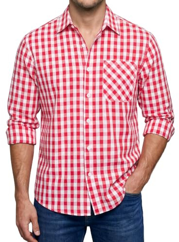 Enlision Chemise Homme à Carreaux Manches Longues Boutonnées Décontractées Chemises pour Hommes avec Poches Coupe Régulière S-6XL