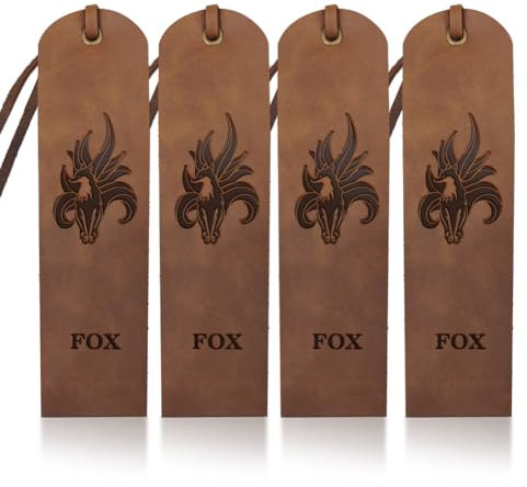 MAYJOYDIY 4 Fuchs Leder Lesezeichen 5 × 18cm Wildtier Lesezeichen Geschenk Vintage Fuchs Wildtier Lesezeichen FUCHS Text Leder Seitenmarker Für Buchliebhaber Männer Und Frauen