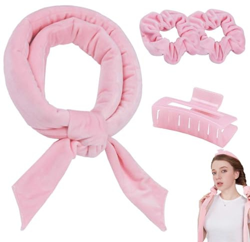 Hair Curlers Heatless Headband Curling Rod Soft Sleep Hair Rollers No Heat Wave Curler with Hair Clip Overnight Curls for Long Medium Short Hair DIY Styling (Pink)