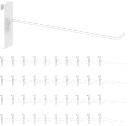 Yauhar 40Pcs 10 Gridwall Display Hooks Assortment Set, White Metal Grid Wall Panel Hanging Display Hook for Garage Shop Retail Storage, Wire Diameter 5mm// 0.2”