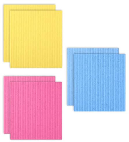 BloomExcellent 6Pcs Eco-Friendly Absorbent Swedish Dish Cloths Sustainable Washable Dishwashing Towels Colorful Sponge Cloth for Kitchen and Household Use