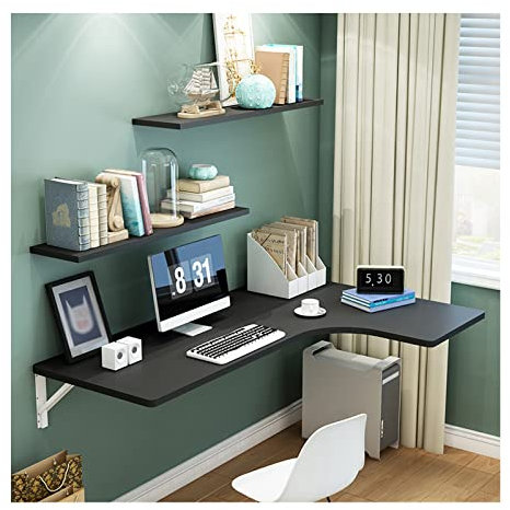 Schwebender Wand-Klapptisch, platzsparend, L-förmiger Ecktisch mit mehreren Größen, ideal für Büro, Zuhause, Küche, zusammenklappbares Hängeregal