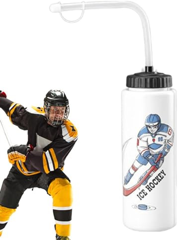 Borraccia sportiva senza BPA – Idratazione sportiva a lunga durata – Borraccia da hockey con cannuccia lunga | Contenitore per acqua da schiacciamento, bottiglia d'acqua per giocatori di hockey