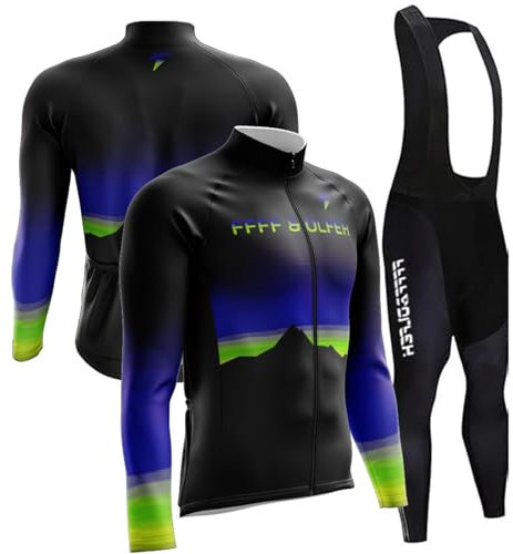 Radtrikot Set Langarm Herren,Radsportanzüge mit Thermofleecefutter Herbst/Winter Langarmtrikot Winter Radtrikot Set 9D Gel für Radfahren MTB Outdoor (PA2,6XL)