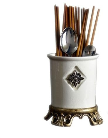 Porta Utensilios Soporte for utensilios de cerámica con base de resina vintage, recipiente for utensilios con grietas de hielo blanco for encimera de cocina, soporte for palillos y cucharas, bonito es