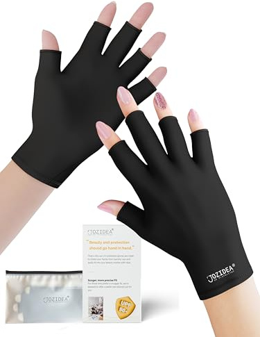 jozidea UPF50+ UV Handschuhe Nägel, Einheitsgröße, Schwarz | Fingerlos, Schutz vor Sonne und UV-Strahlen, Kühlendes Stretchgewebe, Atmungsaktiv, 2 Größen, Für Zuhause & Nagelstudio
