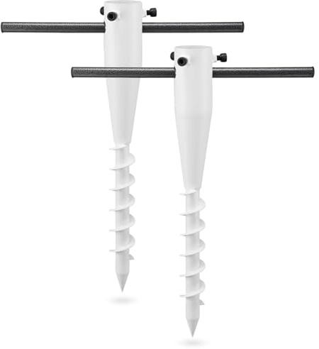 Starbover Lot de 2 supports d'ancrage pour pied de parasol de plage en spirale robuste - En métal antirouille - Pour jardin, plage et pelouse, terrasse, drapeaux et poteaux décoratifs - 43 cm - Blanc