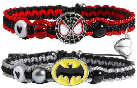 Jemant Spider Bat Bracelet For Couples Him And Her Best Friend Bff 2 Half Heart Cord Chain Handmade Braided Friendship Matching Relationship Bracelets Set Halloween Christmas Valentines Day Gifts