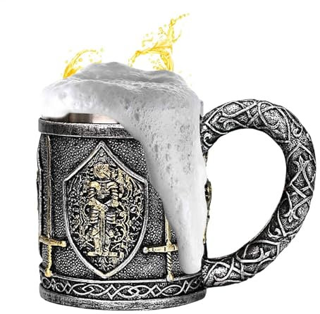 Medieval Knight Mug - 450 ml Coffee Mug | Medieval Drinking Jug, Historical Knight Figurine Cup, Large Beer Mug, Vintage Tankard, Suitable for Beer, Coffee or Tea