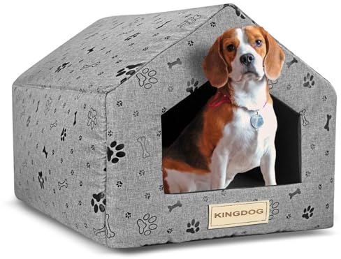 KING DOG Wasserdichtes Hundehaus 50x40x38cm mit Rutschfester Unterseite | Hundebett mit weichem Fleece-Kissen | Gemütliche Hundehöhle für kleine Hunde und Katzen | Robustes Haustierbett