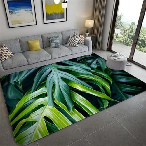Tapis De Salon, Planter des Feuilles De Bananier 3D, Tapis Antidérapant Moderne, Chambre À Coucher, Bureau, Salon, Tapis Art Déco 140 X 200 Cm - Nettoyage Facile ，Polyester, avec Suppo -4693787358771