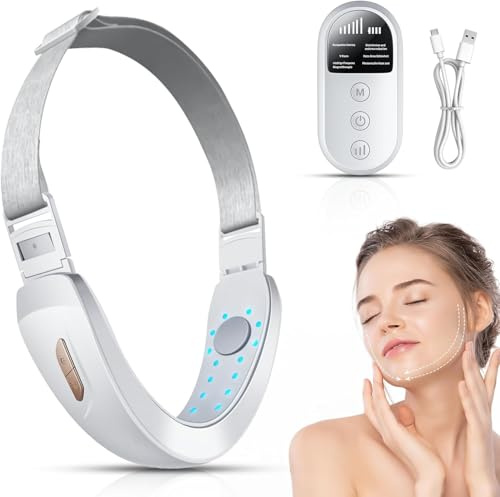 Aparato de elevación facial, EMS masaje facial, 6 modos V-Face Shaping Masajeador eléctrico, masaje facial con luz roja y azul con mando a distancia
