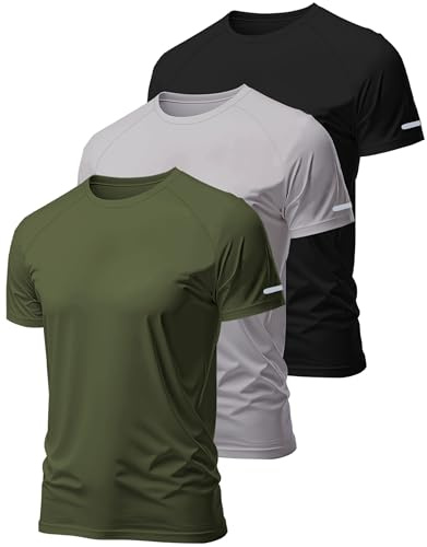 Hioutdoor T-shirts sportives pour homme pour 3 ou 5 unités, t-shirt fonctionnel, fitness, manches courtes, respirant, séchage rapide, t-shirt d'entraînement, t-shirt à manches courtes, musculation, L
