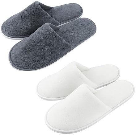 KBCYRT 2 pairs Premium Hotel Slippers & Travel Slippers - Ultra Soft Coral Fleece with Anti-Slip Sole, Washable & Foldable for Airplane, Spa and Home Use