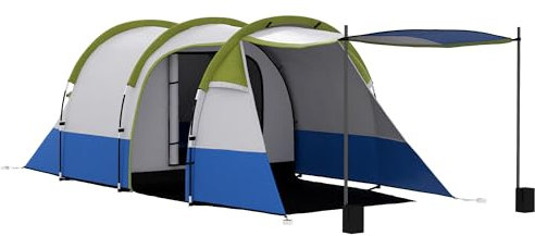 Outsunny Campingzelt, Tunnelzelt für 3 Personen, mit Lichthaken, Vorzelt, 2 Räumen, Winddicht Familienzelt mit Tragetasche, 2000mm Wasserabweisend Pop Up Zelt für Camping, Garten, Grün