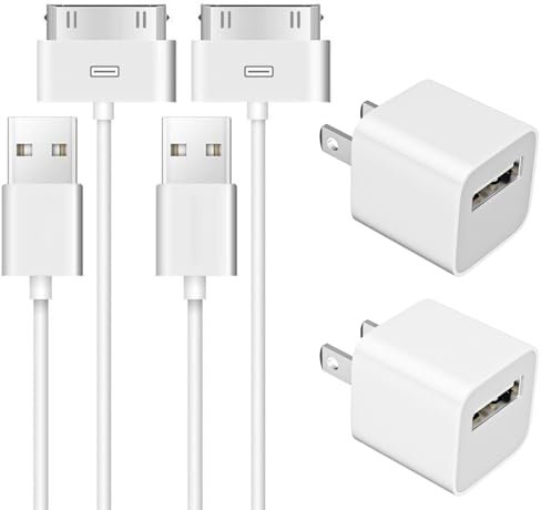 2 Pack 30-Pin to USB Cable for iPhone 4 | 2 Pack 5W USB Charger Adapter| Apple MFi Certified | 3.3 Feet 30 Pin USB Charging Cable Cord for iPhone 4/4S/3G/3GS, iPad 1/2/3, iPod Classic/Touch/Nano