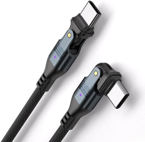 Junichi Câble USB C vers USB C [1 M] Double rotation à 180° 240 W PD Câble de charge rapide USB Type C Câble PD Chargeur rapide et transfert de données Câble de chargeur pour tous les téléphones