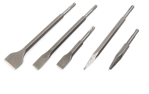 Escoplo y puntero - SDS Plus, 5 unidades, fabricados en acero de alta resistencia, ideales para trabajos de precisión en obra. *