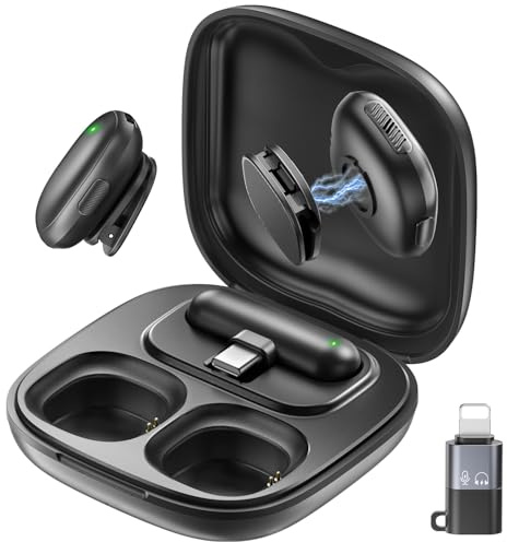 Mini micrófono Lavalier inalámbrico para iPhone/Android/PC/tabletas, micrófonos de solapa con conector USB-C/Lightning, cancelación de ruido IA, micrófono magnético, batería de 40 horas de duración