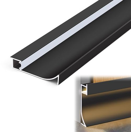 Blazea Corniche LED Plafond Profilé Aluminium à LED Intégré, Système D'éclairage LED pour Plinthes, Moulure Décorative pour Plinthes de Sol et Socle Mural pour Éclairage LED(Black,1.5m (4.9ft))