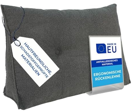 Pillows24 Bouclé Rückenkissen für Bett & Sofa 140cm, abnehmbarem Bezug | Bequemes Keilkissen und Lesekissen fürs Bett, waschbarem Bezug, Großes Sofakissen für Rückenlehne und Sofa, Dunkelgrau