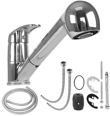 Robinet de cuisine pour camping-car – Tuyau pulvérisateur extractible, poignée à arc bas | Robinet de douche télescopique économiseur d'eau, robinet de buanderie pour évier de cuisine de ferme