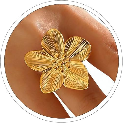 Yamobi Chunky Gold Flower Rings, Vintage Statement Rings, Women's Gold Plated Ring Gift