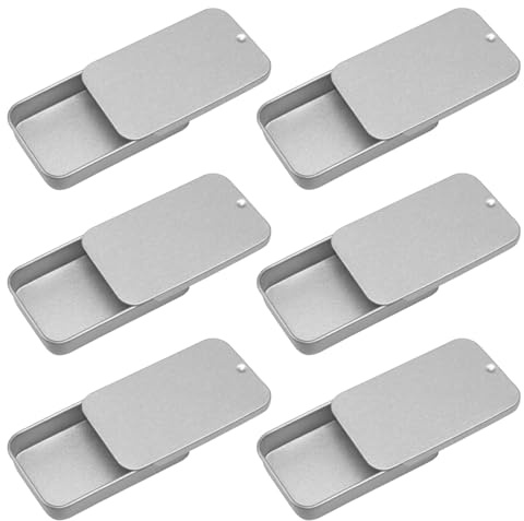 SYEYCW 6 Stück Kleine Metalldose, Rechteckige Dose mit Schiebedeckel, 50 × 25 × 10 mm Metall-Dosenbehälter, Wiederverwendbare Mini-Leere Dosenbox, für Gunst, Geschenk, Süßigkeiten, Lippensulbe, Pille