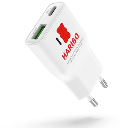 HARIBO USBC Stecker Mini, 20W USB Ladegerät USB C Adapter GaN PD3.0/QC PPS | für iPhone 17 16 15 14 13 12 11, iPad Air, USB-A+USB-C Charger Handy Ultradünn und Kompakt Reisen, Rot