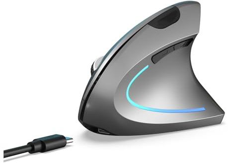 Cuifati Ergonomische Maus, 2,4 G+bt5.1 Zwei Modus Vertikaler Maus -DPI -Einstellbar, Wiederaufladbarer Drahtloser Computermaus Stiller Design für Laptop, PC (Metallgrau)