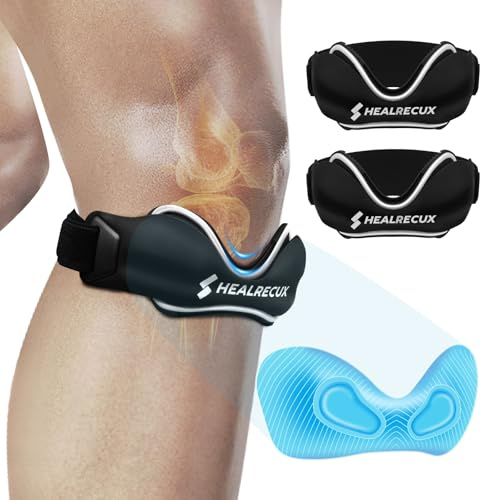 Healrecux Patellar Tendon Support Strap, Silicone Patella Knee Strap, Non-Slip Patella Stabilizer Knee Band for Jumpers Knee, Tendonitis, Basketball, Volleyball, Squats - Black 2 Pack