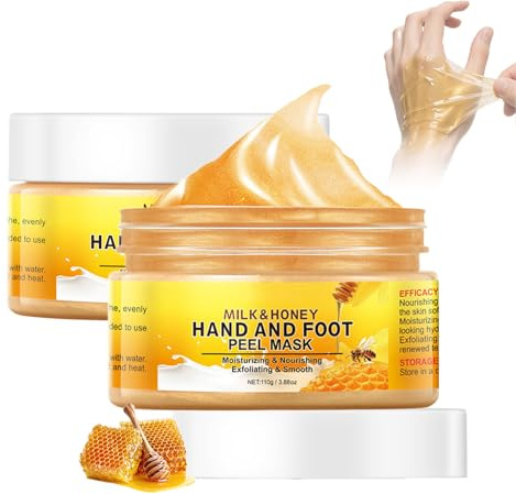 Handwachs, Peeling-Hand- und Fußpeeling-Maske mit Honigmilch, pflegt und befeuchtet trockene, raue Haut, entfernt sanft abgestorbene Haut für rissige, trockene Hände, Handpflege, Paraffin, 220 ml, 2