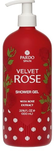 Pardo Spain Gel de Ducha Velvet Rose 1000 ml – Jabón de Ducha Perfumado con Aroma a Rosa, Limpieza Suave para Uso Diario, Textura Cremosa y Apto para Todo Tipo de Piel