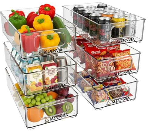 ALPENVIA 6-teiliges Set Kühlschrank-Organizer (3 Größen), Vorratsdosen, Küchenaufbewahrungsboxen, Vorratskammer-Organizer, Kleiderschrank-Organizer, Schubladen-Organizer, stapelbar