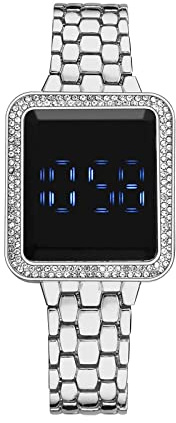 La pantalla LED táctil de pantalla grande para señoras relojes electrónicos relojes digitales para personas mayores, plata, talla única