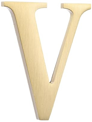 sourcing map 1.8 Inch House Letter, Brass Self-adhesive Mailbox Door Plaque, Brushed Finish Outdoor Address Sign for Office Hotel Apartments, Garden (Letter V, Gold Tone)