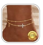 Nelytiya Fussketten Für Frauen Silber 925 Doppelte Kreuz Gold Fußkettchen Für Damen Verstellbares Wasserfest Fußkette Strand Fußschmuck