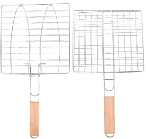 Hohopeti Lot De 2 Paniers à Poisson Métal pour Barbecue Extérieur Et Camping, Filet De Grillades Résistant avec Poignée Confortable, pour Poisson, Légumes Et Viandes Au Gril