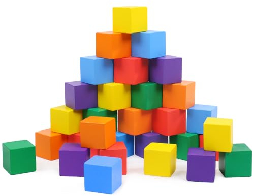 wotoyd 30PCS Building Blocks, 3cm Stacking Blocks, Wooden Blocks 1 Year Old | Wooden Montessori Toys for 1 2 3 Year Old, Toddlers Toys for 1 Year Old Boys Girls, Colour Sorting Stacker Educational Cube