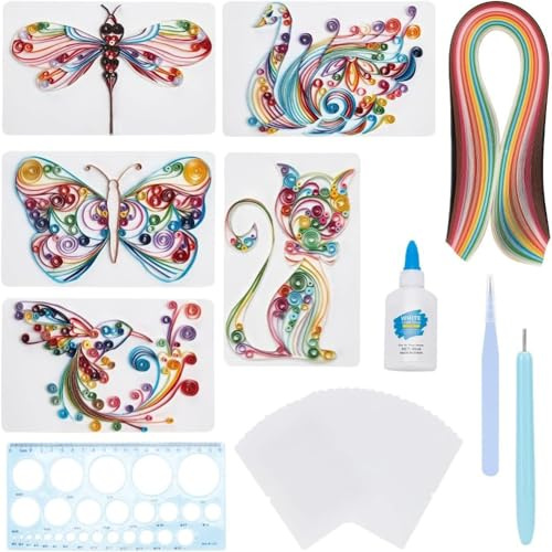 Uxsjakjsd 20 Juegos de Kits de Quilling de Papel, 20 Tarjetas, Herramientas y Suministros de Quilling de Papel, Decoración de Pared para el Hogar y la Habitación -