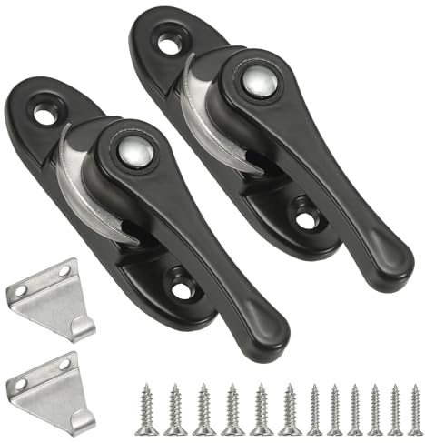 PATIKIL Cerraduras De Ventana Corrediza 3 X 0.9 2Pcs Cerraduras Y Placa De Encuentro De Acción De Leva Para Reemplazo En Dormitorios Baños Ventanas Corredizas Verticales Negro