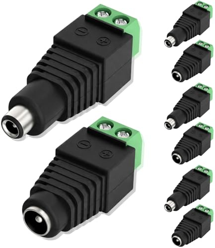 MIMISOLA 4 Paia Connettori 12V, Connettore Maschio Femmina, DC 5,5 mm x 2,1 mm Connettore Eelettrico Adatto per CCTV Security Camera DVR LED Strip Light4 Paia Connettori 12V, Maschio Femmina, DC 5,5