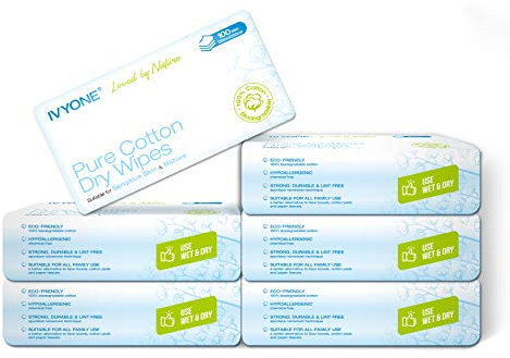 IVYONE Pure Cotton Dry Wipes, 600 Biodegradable, Chemical-Free & Plastic-Free Wipes, Perfect for Newborn Sensitive Skin