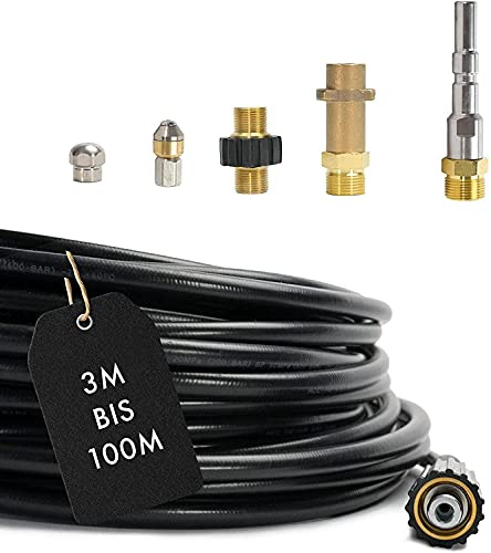 M&M Smartek Rohrreinigungsschlauch 5m 6-teilig M22x1,5 IG, 1/8 AG u.a. | Für Abfluss, WC, Siphon und Kanal; flexible Hochdruck-Reinigung mit Kärcher HD/HDS, Kränzle, Nilfisk Alto, M22x1,5 IG, 1/8.
