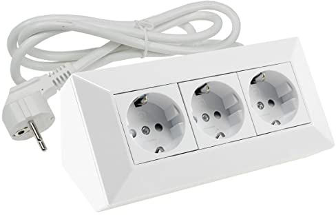 ChiliTec Steckdosenblock 3-Fach K?chensteckdose 250V~ 3X Schutzkontaktsteckdose Ecksteckdose mit 1,5m Kabel f?r K?che B?ro Werkstatt Wei?