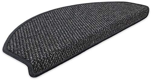 Kettelservice-Metzker Stufenmatten Treppenmatten Lord Halbrund SparSet Anthrazit 18 Stück | Treppenteppich von DAS TEPPICHWERK - Trittfläche ca. 65x24cm incl. Klebeband
