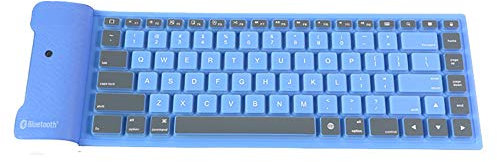 Clavier Phone Tablet Clavier sans Fil Universel Bluetooth étanche Pliable en Silicone Souple Keyboard ISO Android système de Windows (Color : Blue, Size : 25.5x9.2x1.5cm)