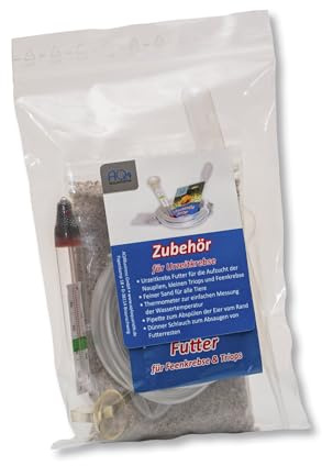 AQ4Aquaristik Zubehör für Urzeitkrebse - Urzeitkrebs Futter für Triops und Feenkrebse, Thermometer, Sand, Pipette, Schlauch und Anleitung für Haltung und Zucht | für Aquarium, Triops, Fische, Garnelen, Schnecken